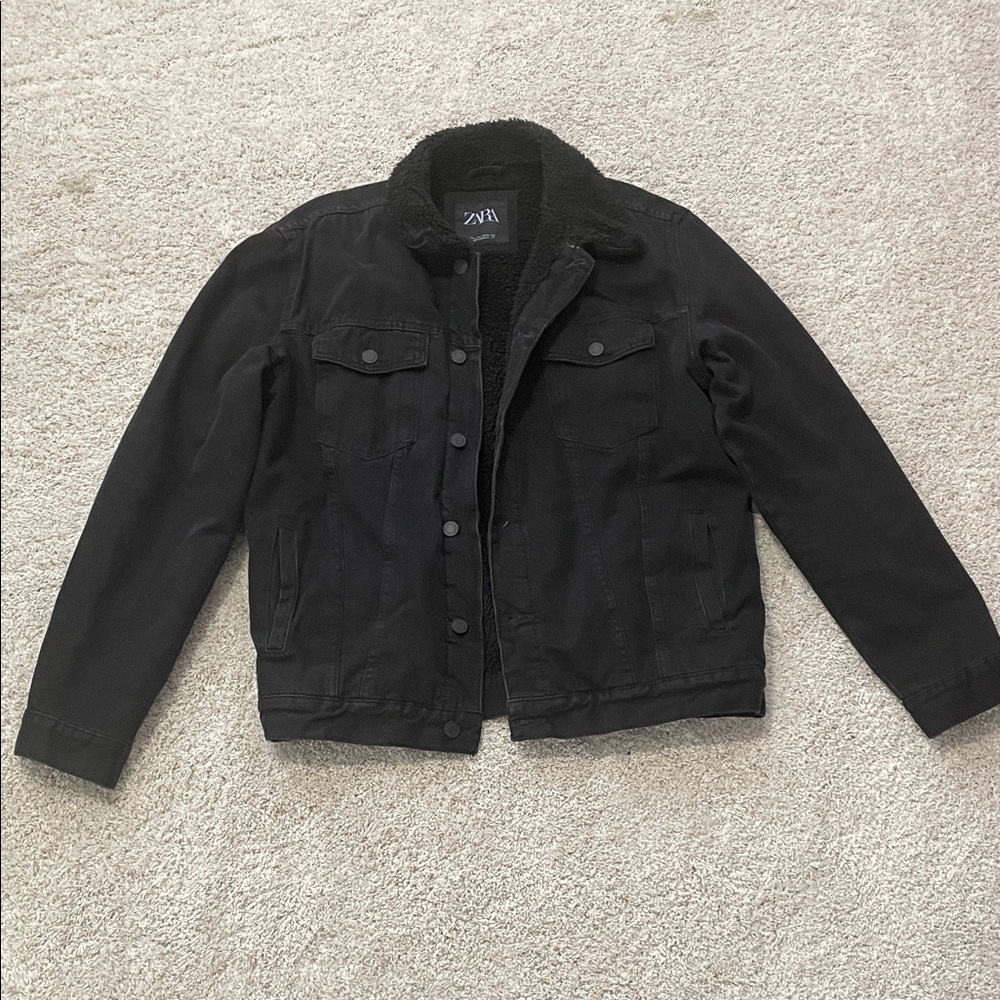 Zara Men's Black Sherpa-Lined Jacket